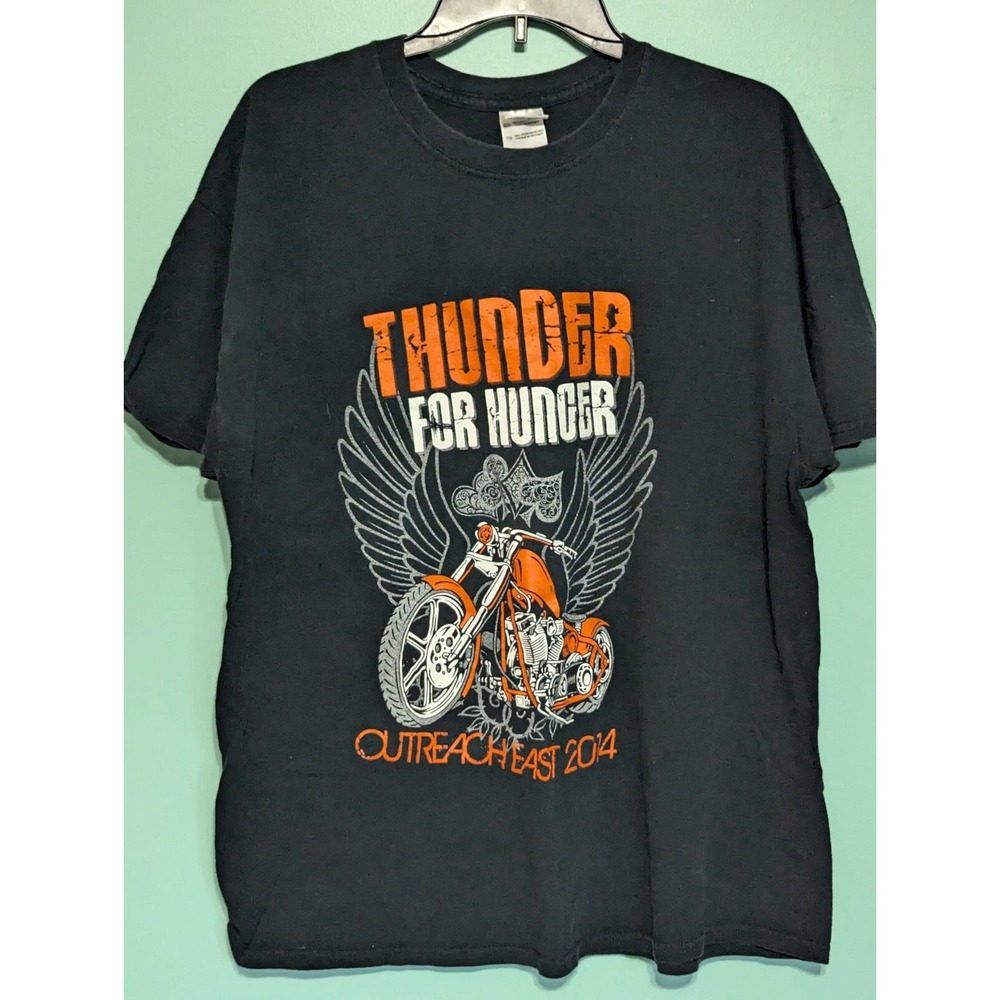 Thunder For Hunger Motorcycle T-Shirt Size XL  100% Cotton Gildan 2014 - Picture 2 of 7